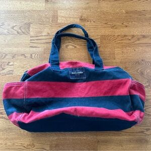 abercrombie kids Navy Blue Red Striped Duffle Tote Hand Gym Bag Overnight VTG